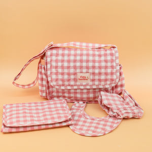 PREORDER 75% deposit Tiny Harlow Nappy Bag- Pink Gingham pack 4