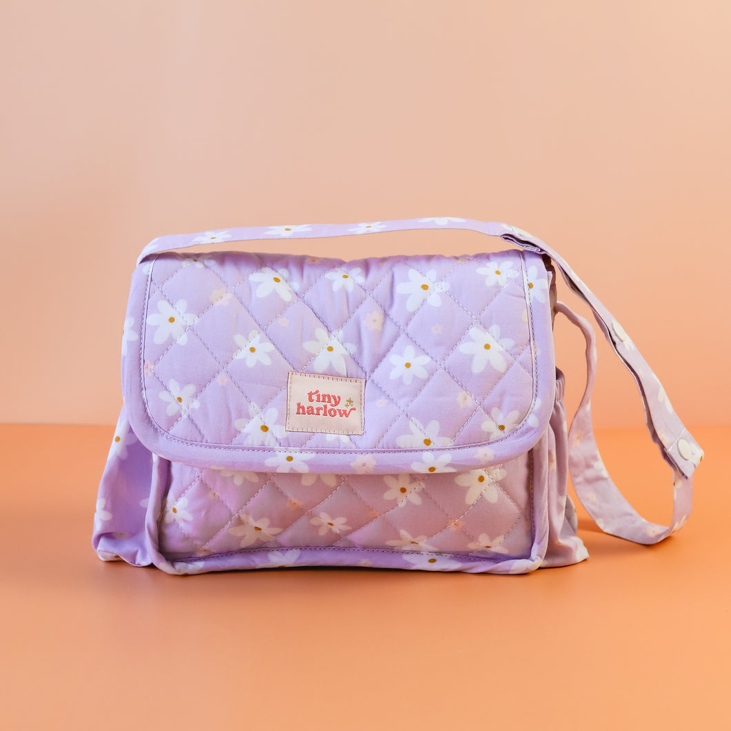 PREORDER 75% deposit Tiny Harlow Nappy Bag - Lilac Daisy pack 4